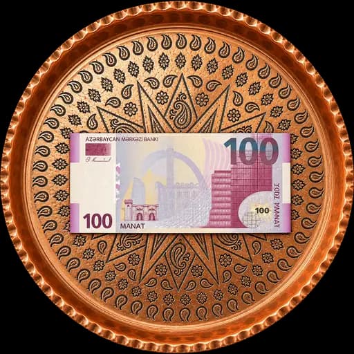 Üzərində 100 manatlıq əskinas olan mis sini